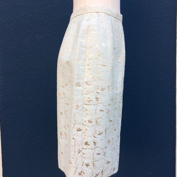 VTG Mary McFadden Lurex Leaf Pencil Skirt S - Picture 4 of 12